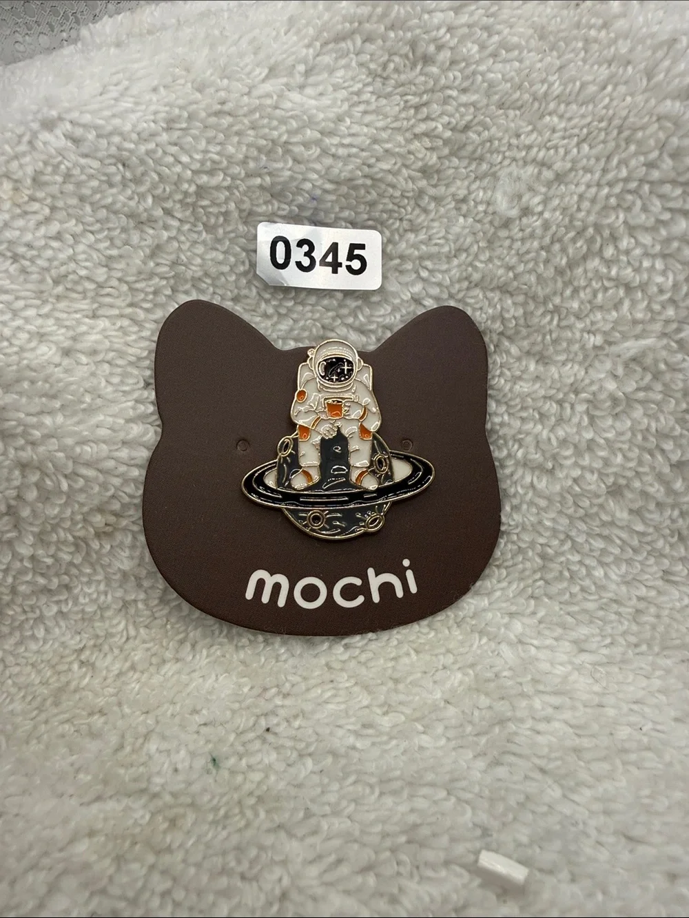 Mochi Astronaut Enamel Brooch Pin - White, Black & Gold toned